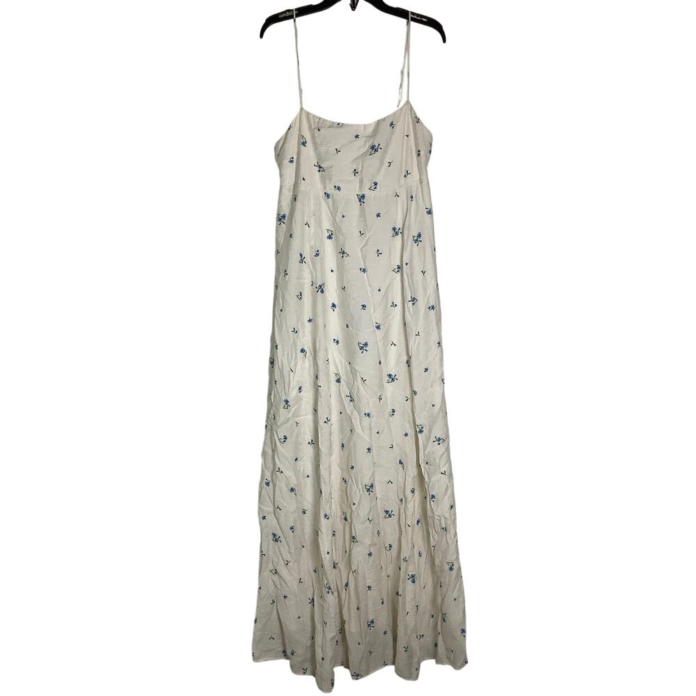 H&M Women's Small White Blue Floral Cami Strap Maxi Summer Dress Boho Chic T4-11